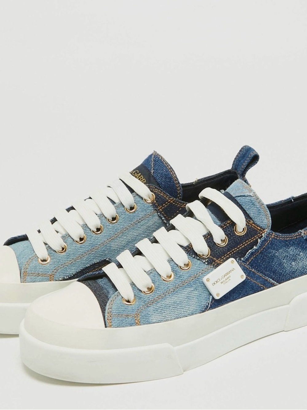 Dolce Gabbana Portofino Size 37 Blue Denim Patchwork Low Top Sneakers